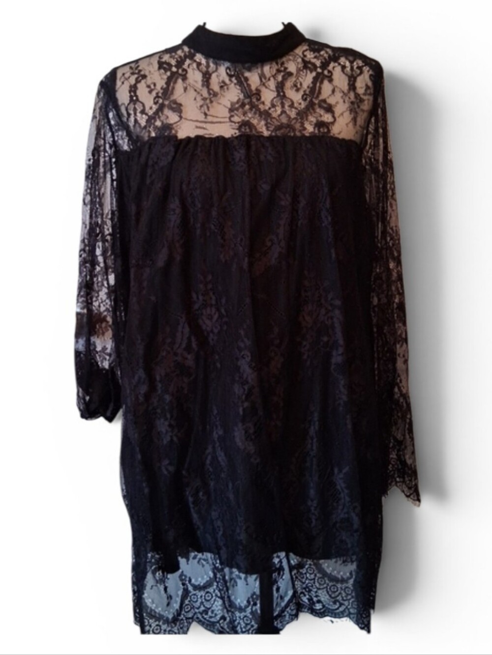 Black Lace High Neck Long Blouse. Size 14 Nextmia